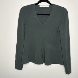 Uniqlo X Lemaire Womens Size Small Knit V Neck Pullover Sweater Wool Nylon Green
